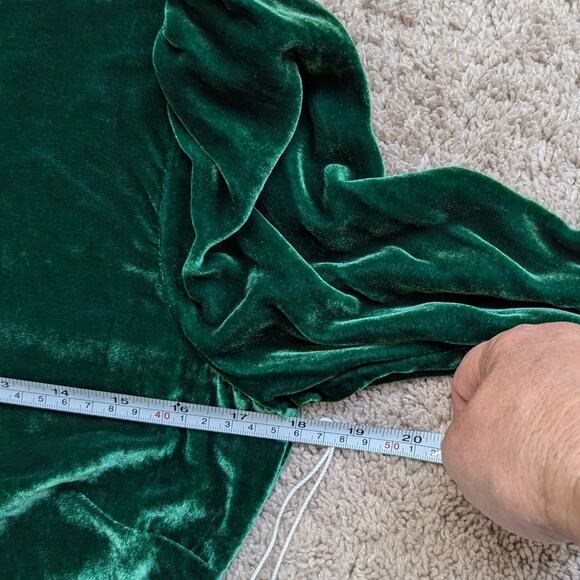 NWOT Reformation Mountain Emerald Green Velvet Mini Ruffle Holiday Dress, - Picture 8 of 14